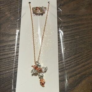 Tri-Tone Floral Pendant Necklace - Rose, Silver & Gold Tones